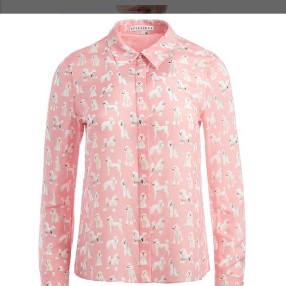 Alice + Olivia Willa Poodle Print Long Sleeve Silk Blouse - Picture 3 of 8